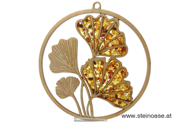 Fensterbild Suncatcher Bernstein - GINKGOBLATT  Ø 11cm